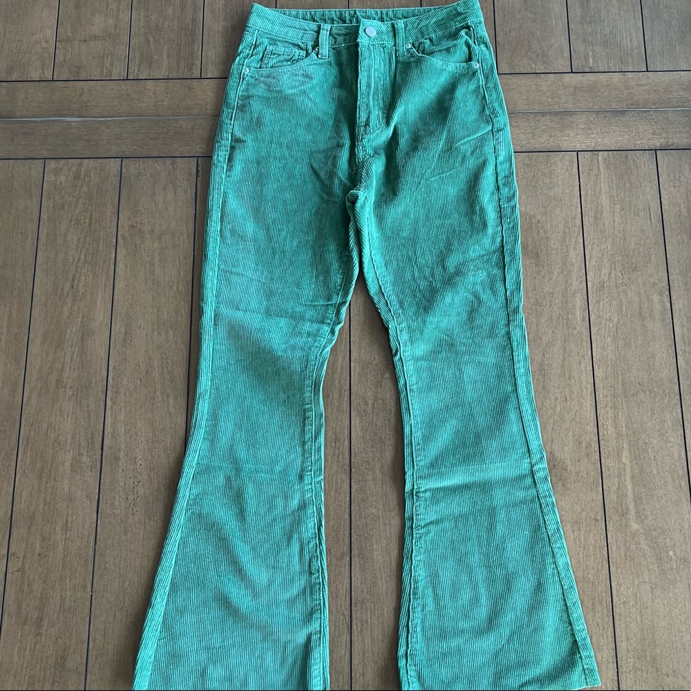 SHEIN Green Corduroy Flare Pants